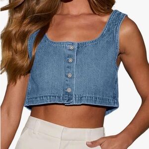 Denim Blue Reversible Button-Up Crop Top